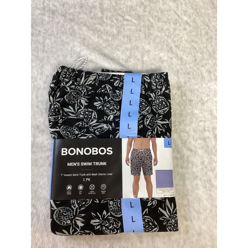 Bonobos Mens Swim Trunks Black Pineapple Print 7 Inch Inseam Size Large NWT